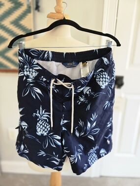 Ralph Lauren Navy Tropical Pineapple Swim Shorts Men Size Medium